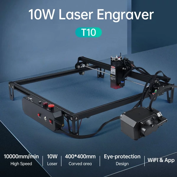 T10 10 W-os lézergravírozó/vágó gép levegősegéddel, 10000 mm/perc gyors gravírozási sebesség