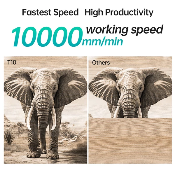T10 10 W-os lézergravírozó/vágó gép levegősegéddel, 10000 mm/perc gyors gravírozási sebesség