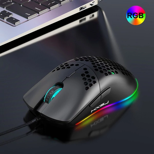 HXSJ J900 USB vezetékes játékegér, RGB játékegér hat állítható DPI-vel - Fekete