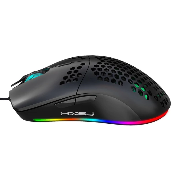 HXSJ J900 USB vezetékes játékegér, RGB játékegér hat állítható DPI-vel - Fekete