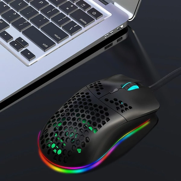HXSJ J900 USB vezetékes játékegér, RGB játékegér hat állítható DPI-vel - Fekete