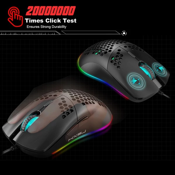 HXSJ J900 USB vezetékes játékegér, RGB játékegér hat állítható DPI-vel - Fekete