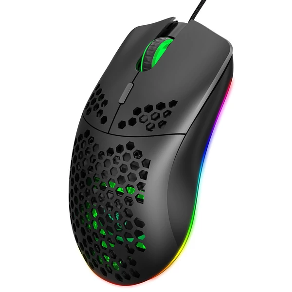 HXSJ J900 USB vezetékes játékegér, RGB játékegér hat állítható DPI-vel - Fekete