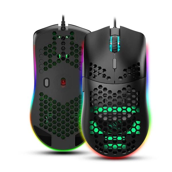 HXSJ J900 USB vezetékes játékegér, RGB játékegér hat állítható DPI-vel - Fekete