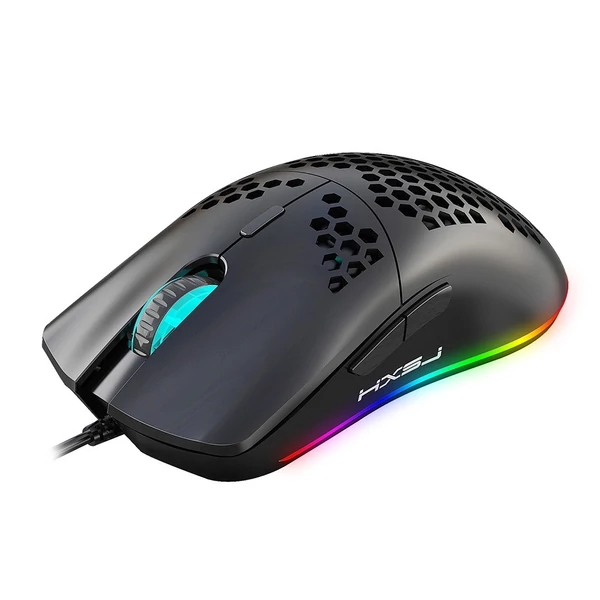HXSJ J900 USB vezetékes játékegér, RGB játékegér hat állítható DPI-vel - Fekete