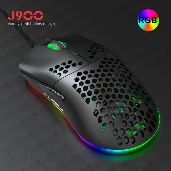 HXSJ J900 USB vezetékes játékegér, RGB játékegér hat állítható DPI-vel - Fekete