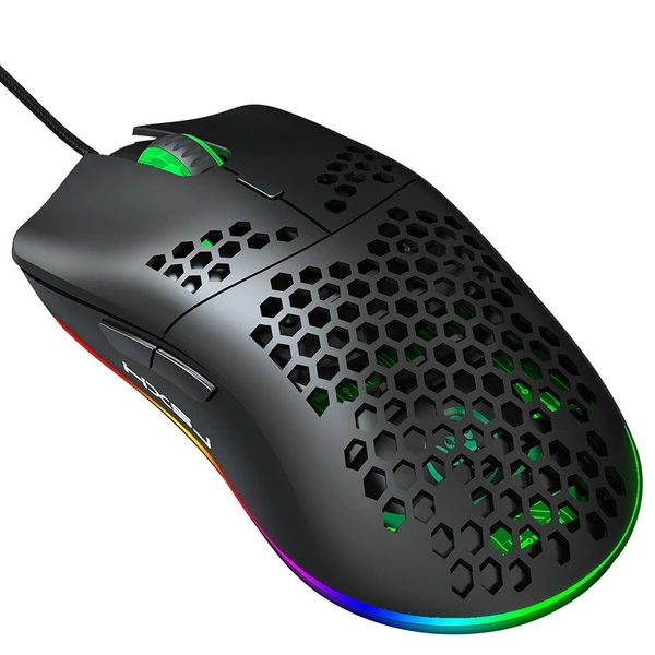 HXSJ J900 USB vezetékes játékegér, RGB játékegér hat állítható DPI-vel - Fekete
