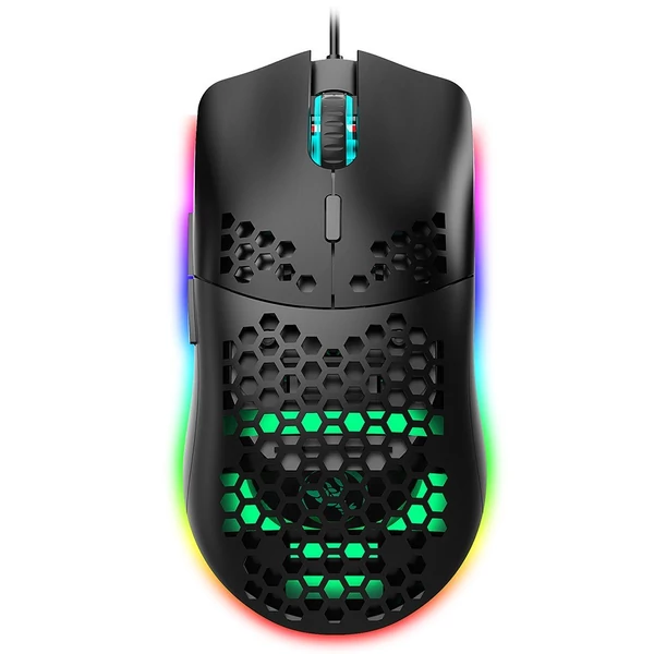 HXSJ J900 USB vezetékes játékegér, RGB játékegér hat állítható DPI-vel - Fekete