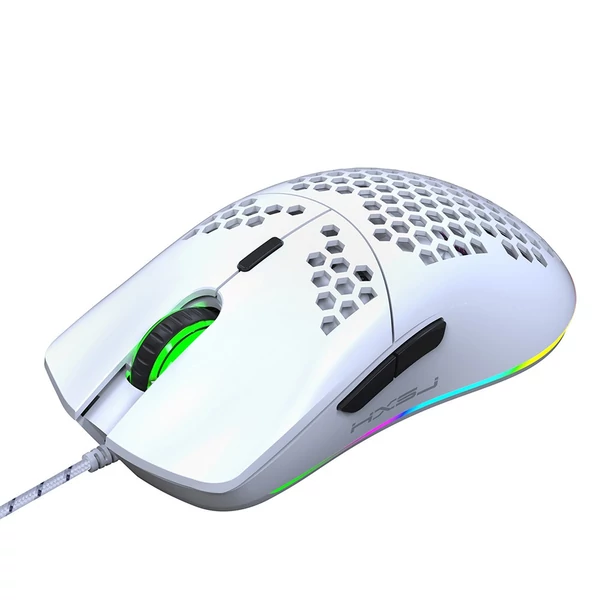 HXSJ J900 USB vezetékes játékegér, RGB játékegér hat állítható DPI-vel - Fehér