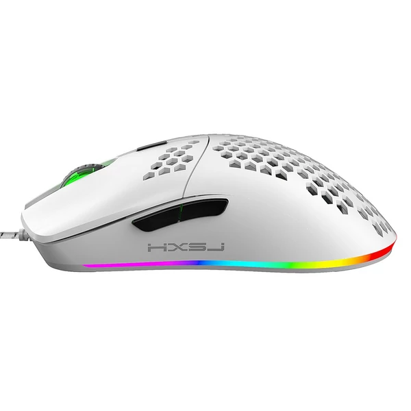 HXSJ J900 USB vezetékes játékegér, RGB játékegér hat állítható DPI-vel - Fehér