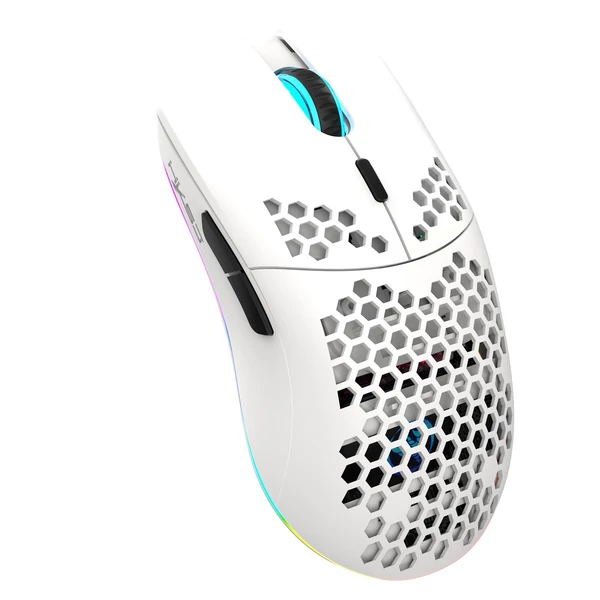 Vezeték nélküli játék egér, 3 módú BT 5.3 + 2.4G + USB-C, színes LED 800-3600 mozgási sebesség - Fehér