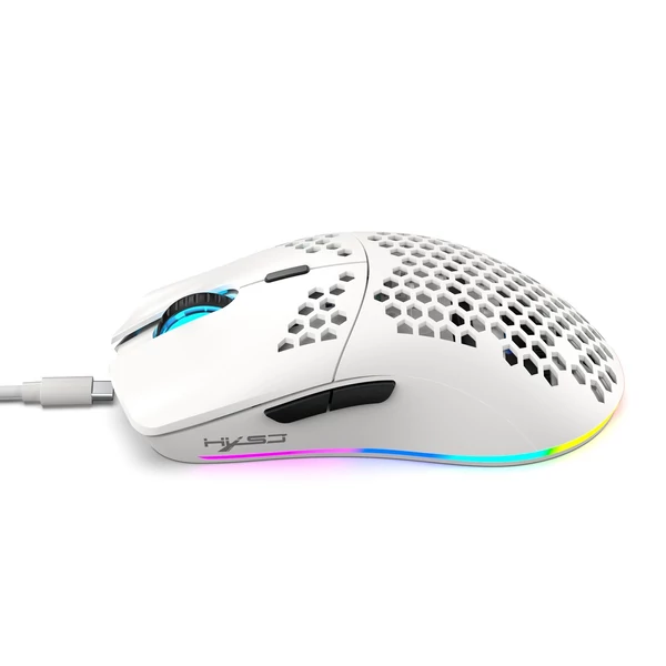Vezeték nélküli játék egér, 3 módú BT 5.3 + 2.4G + USB-C, színes LED 800-3600 mozgási sebesség - Fehér