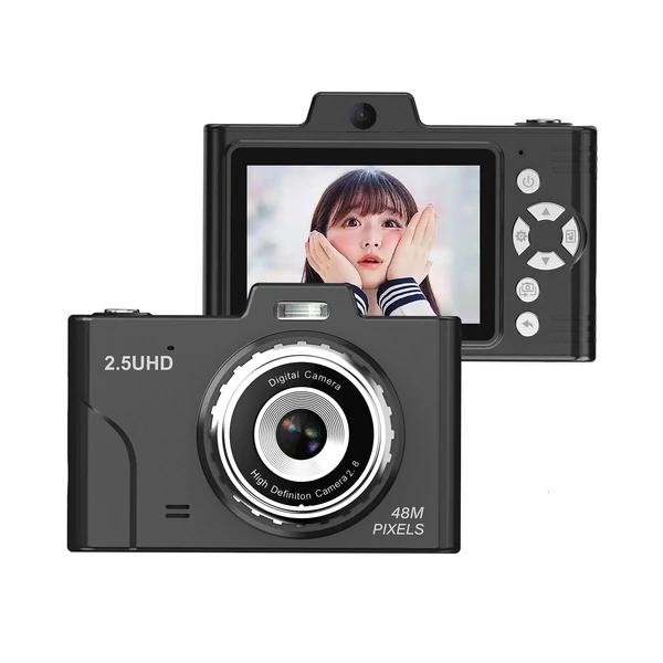 H8S 2,5K 48MP digitális fényképezőgép, 2,8 hüvelykes képernyős digitális videokamera - Fekete