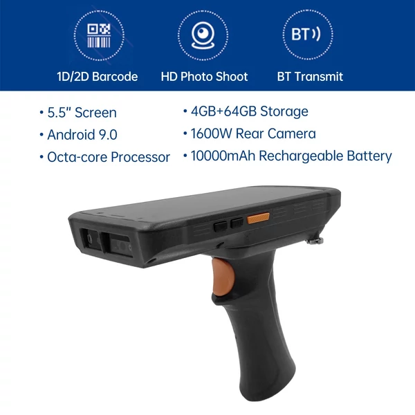 Bisofice kézi terminál, PDA, Android 9.0 1D / 2D vonalkód-leolvasás 5,5 hüvelykes érintőképernyővel, 4+64G