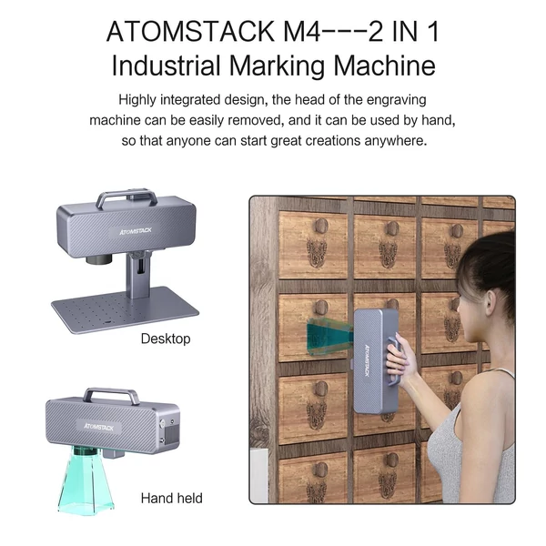 ATOMSTACK M4 2W asztali kézi 2 az 1-ben lézergravírozó / jelölőgép