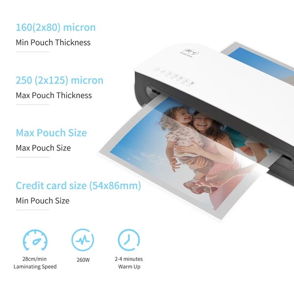 OSMILE SL289 asztali lamináló gépkészlet, A4-es méretű meleg és hideg lamináló 2 görgős rendszer