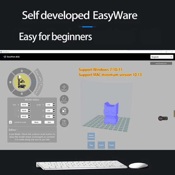 EasyThreed K10 3D nyomtató gyerekeknek, 100x100x100mm, levehető platform, egygombos nyomtatás, Easyware szoftver, kezdőknek, otthonra, oktatáshoz - Fekete