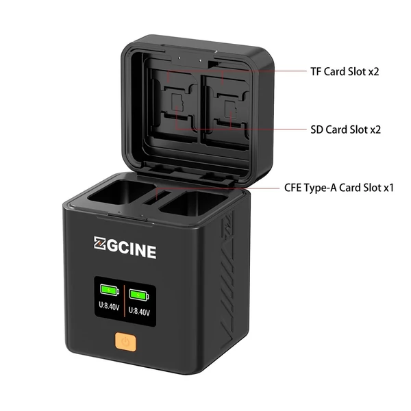 ZGCINE NP-FW50 dupla akkumulátor töltőtok Sony A6000-A7 II szériához, SD kártya tárolóval, OLED kijelzővel és PD gyorstöltésse