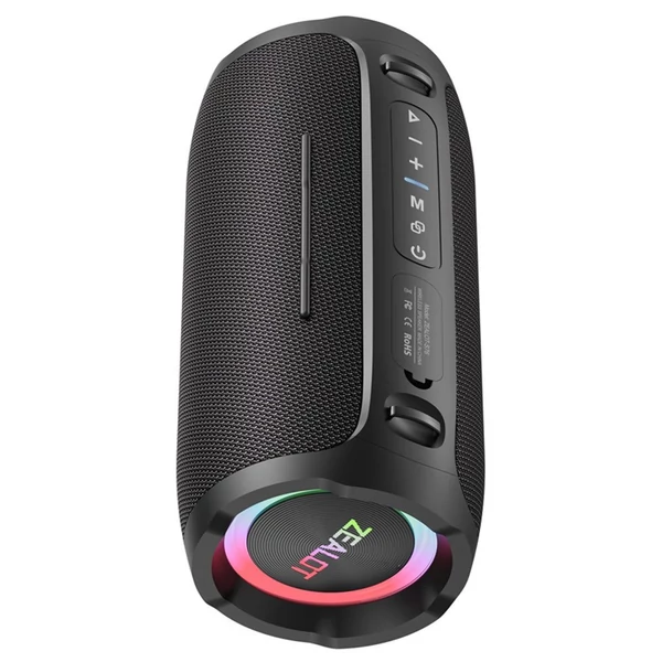 Zealot S76 hordozható vezeték nélküli hangszóró – 50 W, RGB fény, vízálló, porálló, HiFi hangzás, 8000 mAh akku, BT 5.3, TWS, több mód - Fekete