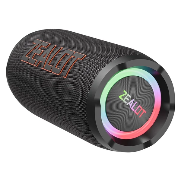 Zealot S76 hordozható vezeték nélküli hangszóró – 50 W, RGB fény, vízálló, porálló, HiFi hangzás, 8000 mAh akku, BT 5.3, TWS, több mód - Fekete