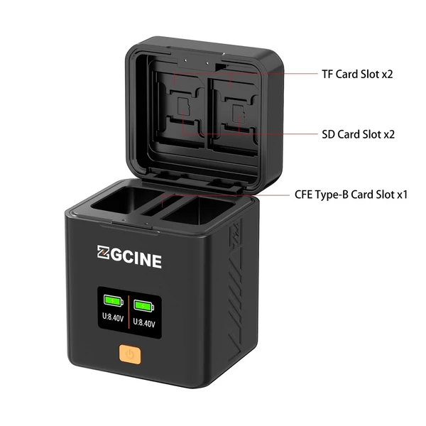 ZGCINE Kamera Akkutöltő Tok EN-EL25 EN-EL25A Akkukhoz, 2 rekeszes töltő kártyahelyekkel, OLED kijelzővel, PD gyorstöltéssel Nikon Z50 Z30 Z FC-hez