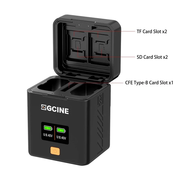 ZGCINE kamera akkumulátor töltőtok EN-EL15B/EN-EL15C akkukhoz, 2 rekesz, kártyahelyek, OLED kijelző, PD gyors töltés, Nikon kompatibilis