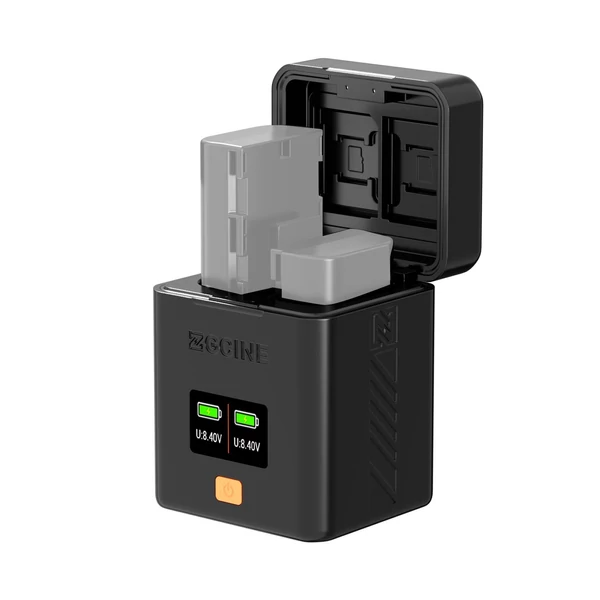 ZGCINE kamera akkumulátor töltőtok LPE6/E6N/E6NH/E6P akkukhoz, 2 rekesz, kártyahelyek, OLED kijelző, PD gyors töltés, Canon EOS kompatibilis