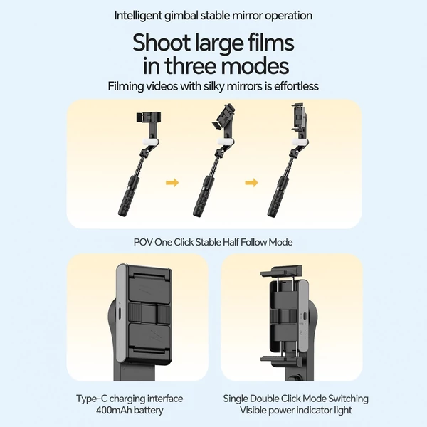 A6 hordozható gimbal stabilizátor okostelefonhoz, kihúzható szelfibot állvány LED fény, távirányítóval vloghoz és élő közvetítéshez