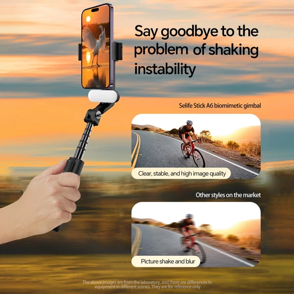 A6 hordozható gimbal stabilizátor okostelefonhoz, kihúzható szelfibot állvány LED fény, távirányítóval vloghoz és élő közvetítéshez