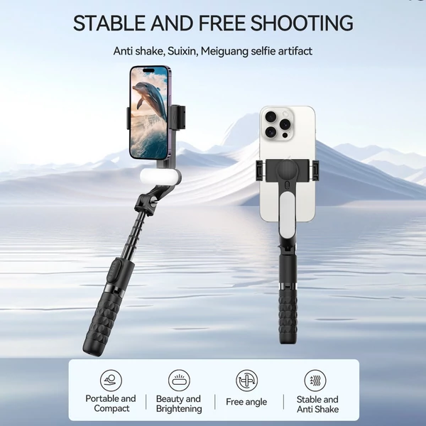 A6 hordozható gimbal stabilizátor okostelefonhoz, kihúzható szelfibot állvány LED fény, távirányítóval vloghoz és élő közvetítéshez