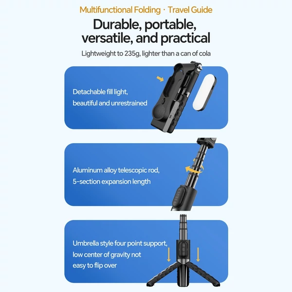 A6 hordozható gimbal stabilizátor okostelefonhoz, kihúzható szelfibot állvány LED fény, távirányítóval vloghoz és élő közvetítéshez