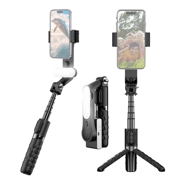 A6 hordozható gimbal stabilizátor okostelefonhoz, kihúzható szelfibot állvány LED fény, távirányítóval vloghoz és élő közvetítéshez