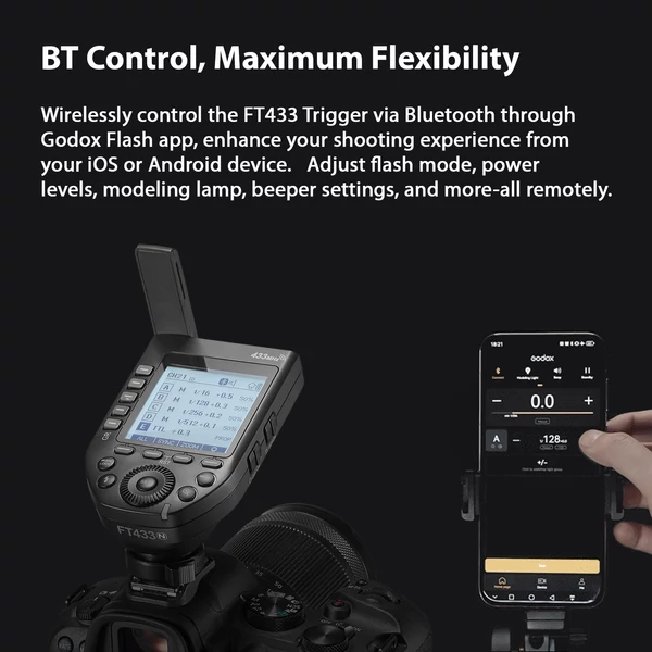 Godox FT433 TTL Vezeték nélküli Vakukioldó 433MHz, 1/8000s HSS, APP vezérlés, Nikon Z9 Z8 Z7 Z6II Z7II D750 D780 D800 D850 és Godox vakukhoz