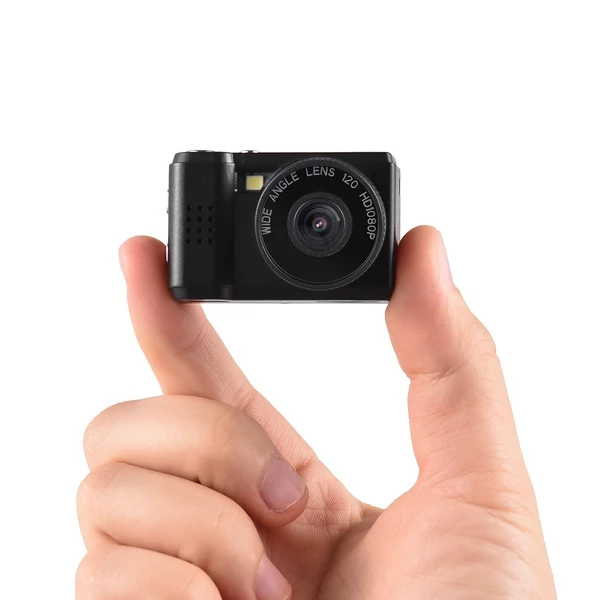 Mini digitális videókamera 1080P, beépített akkumulátorral, LCD kijelzővel és vakuval fotókhoz, videókhoz - Fekete