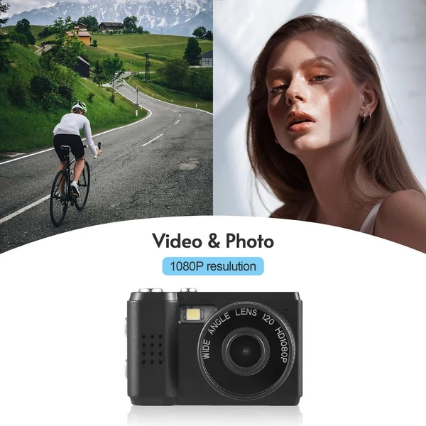 Mini digitális videókamera 1080P, beépített akkumulátorral, LCD kijelzővel és vakuval fotókhoz, videókhoz - Fekete