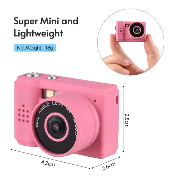 Mini digitális videókamera 1080P, beépített akkumulátorral, LCD kijelzővel és vakuval fotókhoz, videókhoz - Pink