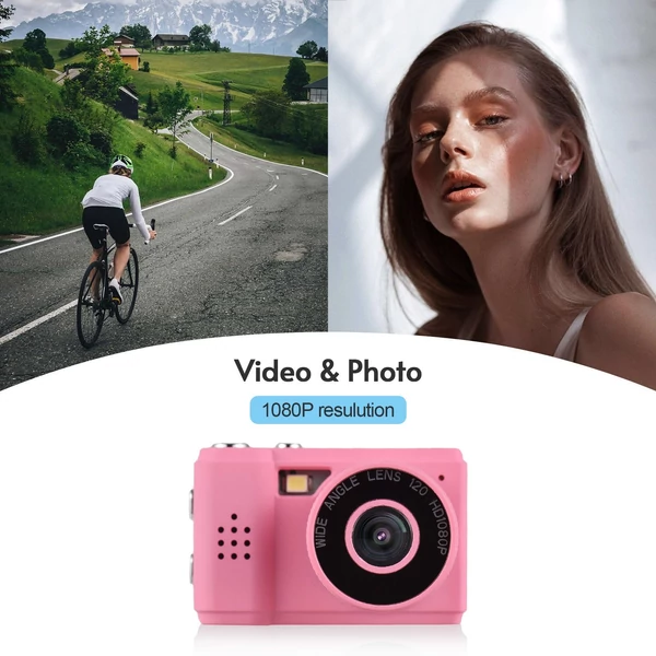 Mini digitális videókamera 1080P, beépített akkumulátorral, LCD kijelzővel és vakuval fotókhoz, videókhoz - Pink
