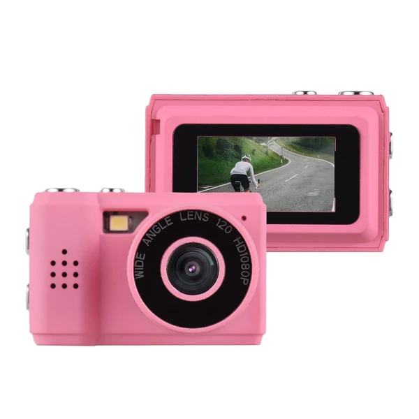 Mini digitális videókamera 1080P, beépített akkumulátorral, LCD kijelzővel és vakuval fotókhoz, videókhoz - Pink