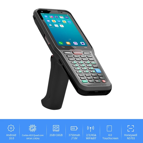 Android 10.0 1D/2D/QR vonalkódolvasó kézi PDA Honeywell 2D szkennerrel, Wi-Fi, 4G, 4" érintőképernyő raktárhoz és logisztikához - 1-es típus