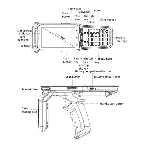 Android 10.0 1D/2D/QR vonalkódolvasó kézi PDA Honeywell 2D szkennerrel, Wi-Fi, 4G, 4" érintőképernyő raktárhoz és logisztikához - 2-es típus