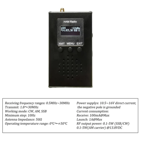 0,5MHz~30MHz uSDX Hordozható Kézi Adóvevő CW AM SSB Tri-Band Mini Rádióamatőr Rövidhullámú Adóvevő 15 20 40M QRP