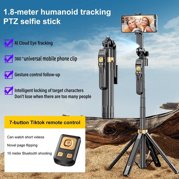 CL11P arc-követő szelfibot és telefonállvány – távirányítós, gesztusvezérléses 180 cm-es teleszkópos kialakítás, 1/4 hüvelykes csavar, tökéletes vloghoz, élő adásokhoz, videókhoz
