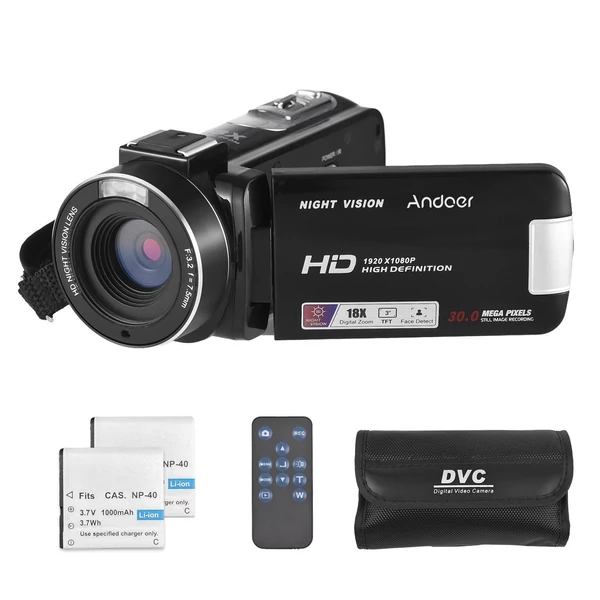 Andoer HDV-B320 1080P Full HD videókamera 30MP 18x zoom, éjszakai látás, IPS kijelző
