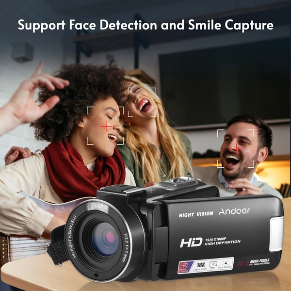 Andoer HDV-B320 1080P Full HD videókamera 30MP 18x zoom, éjszakai látás, IPS kijelző