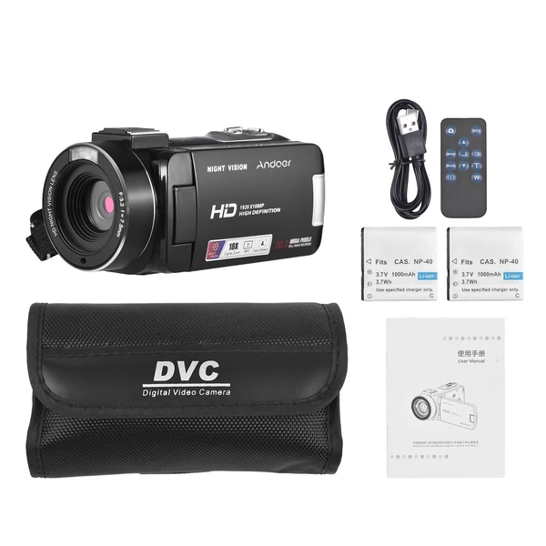 Andoer HDV-B320 1080P Full HD videókamera 30MP 18x zoom, éjszakai látás, IPS kijelző