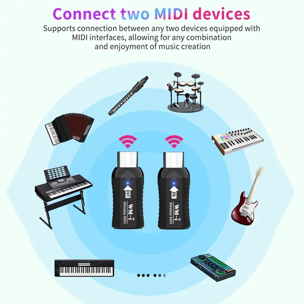 WM-i Vezeték nélküli MIDI Adapter - Gitárhoz, billentyűsökhöz, fúvós hangszerekhez - Alacsony késleltetés