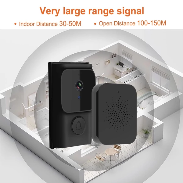 Okos WiFi ajtócsengő kamerával, kétirányú hanggal, 2 beltéri vevőkészülékkel és éjszakai látással otthoni és irodai használatra - Fekete