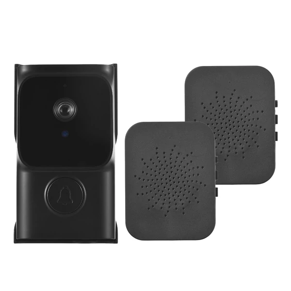 Okos WiFi ajtócsengő kamerával, kétirányú hanggal, 2 beltéri vevőkészülékkel és éjszakai látással otthoni és irodai használatra - Fekete