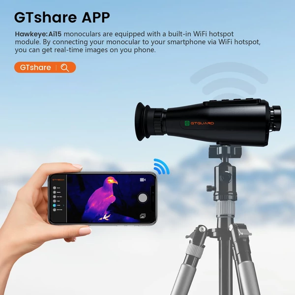 GTGUARD Hawkeye Ai15 AI hőkamera - 8x digitális zoom, 60Hz AMOLED kijelző, IP66 vízálló, 32GB tárhely, WiFi okostelefonhoz