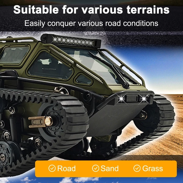 Távirányítós tank, 2.4GHz terepjáró 360°-ban forgó játék fénnyel, újratölthető lánctalpas autó fiúknak és lányoknak - 1 akkumulátor